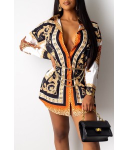 Lovely Casual Printed Multicolor Mini Shirt Dress(Without Belt)