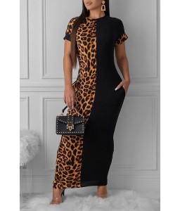 Lovely Casual Leopard Printed Patchwork Ankle Length Dress