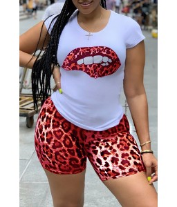Lovely Casual Printed Red Two-piece Shorts Set