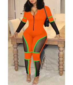 Lovely Casual Patchwork Orange One-piece Jumpsuit