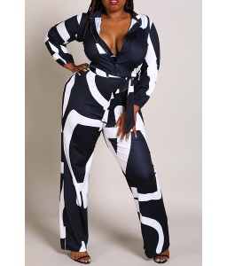Lovely Casual Printed Black Plus Size One-piece Jumpsuit