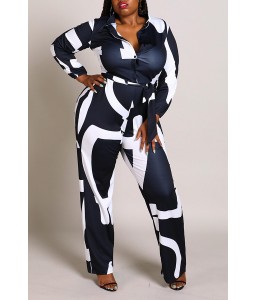 Lovely Casual Printed Black Plus Size One-piece Jumpsuit