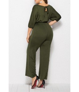 Lovely Casual Hubble-bubble Sleeves Army Green Plus Size One-piece Jumpsuit