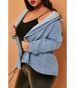 Lovely Casual Hooded Collar Baby Blue Plus Size Coat