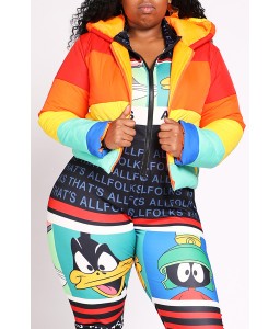 Lovely Leisure Winter Hooded Collar Striped Multicolor Plus Size Coat