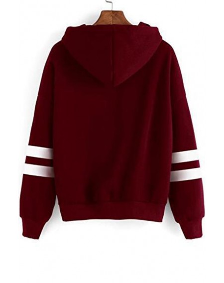 Lovely Casual Hooded Collar Striped Wine Red Hoodie