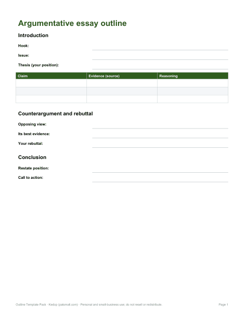 Preview of the first page of Argumentative outline (PDF/DOCX)