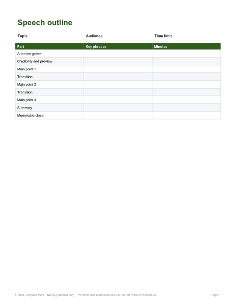 Preview of the first page of Speech outline (PDF/DOCX)