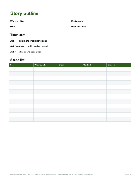 Preview of the first page of Story outline (PDF/DOCX)